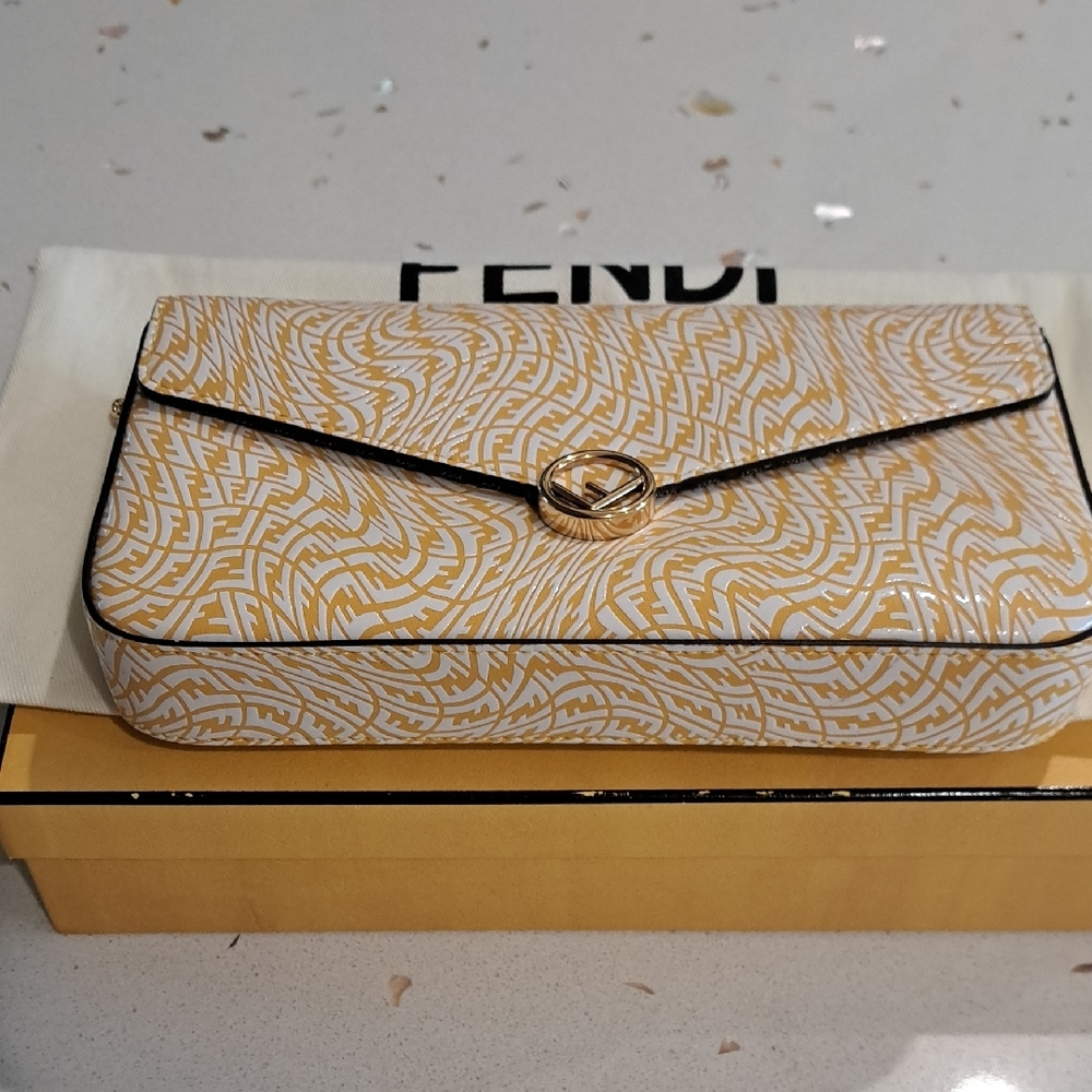 NIB Fendi Gold and FF Vertigo Print Leather Clutch - Picture 14 of 14